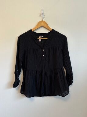 Dolan Babydoll Cotton Eyelet Peasant Blouse in Black | Size XS